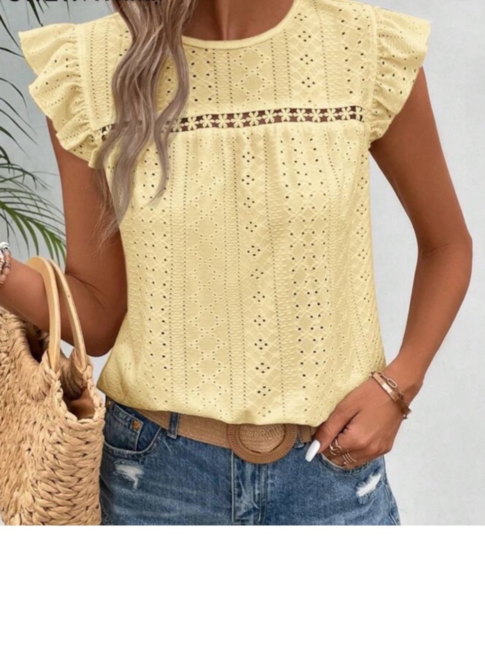 NWT YELLOW Sleeveless Eyelet Ruffle Top